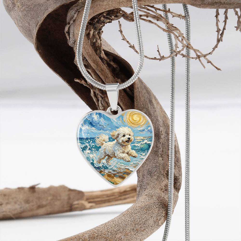 Beach Day - Bichon Frise 2 Heart Necklace