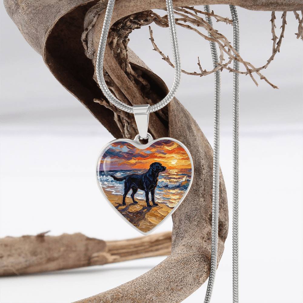 Summer Sunset - Black Labrador Heart Necklace