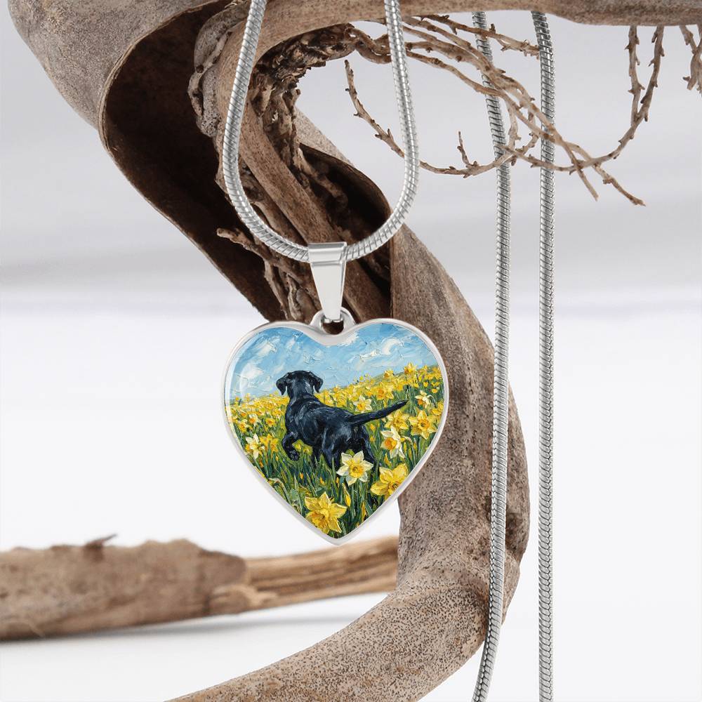 Amongst The Flowers - Black Labrador Heart Necklace