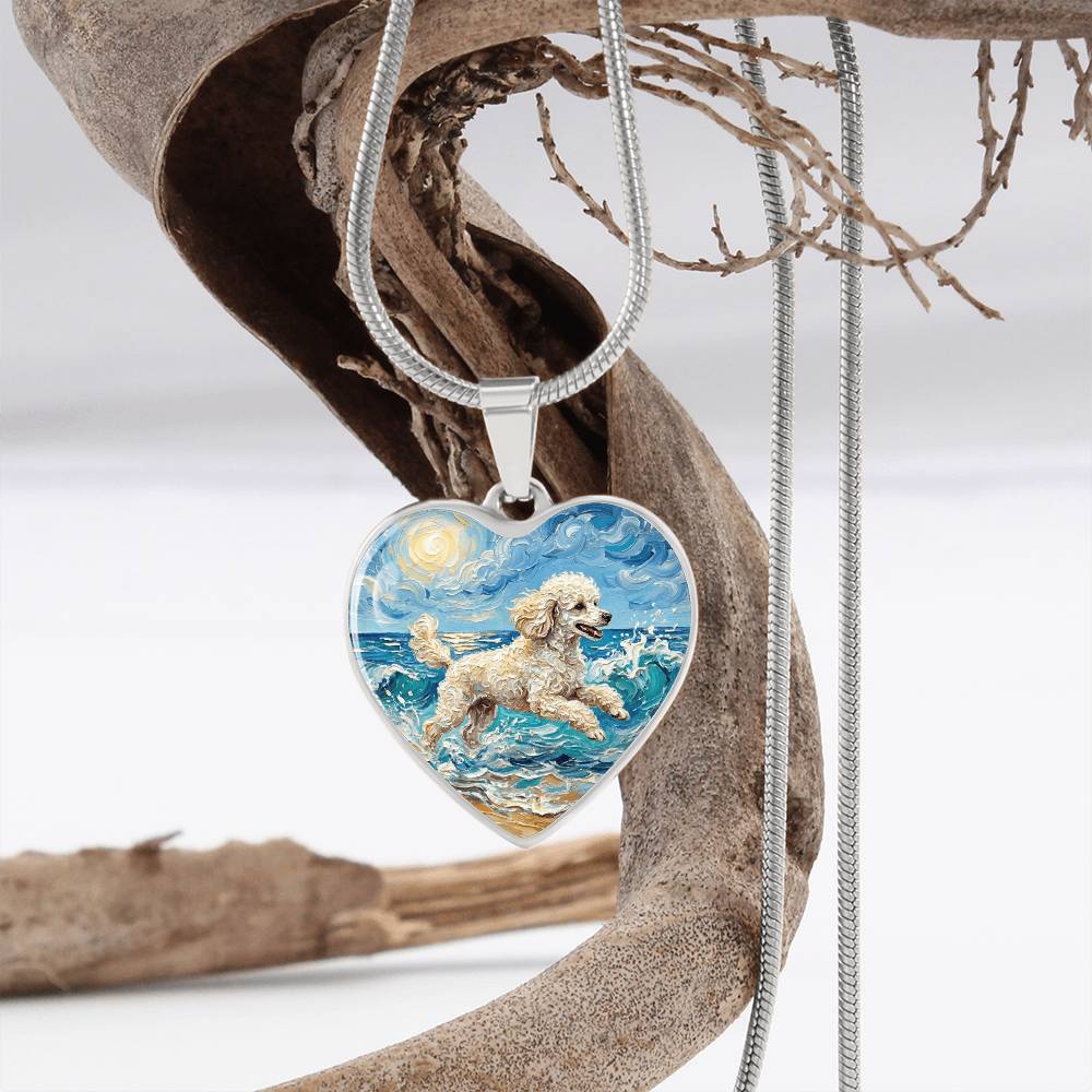 Beach Day - White Toy Poodle Heart Necklace
