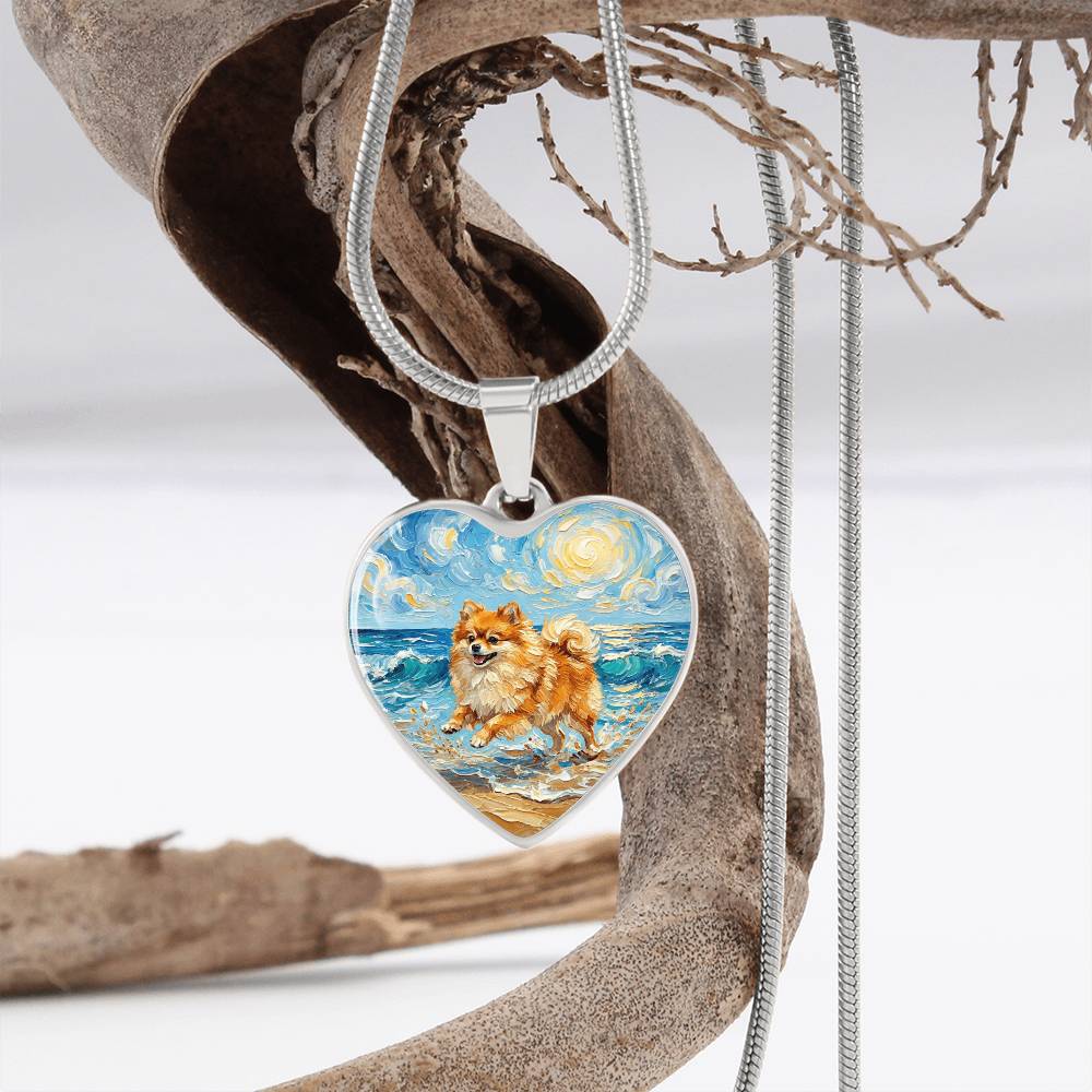 Beach Day - Pomeranian Heart Necklace