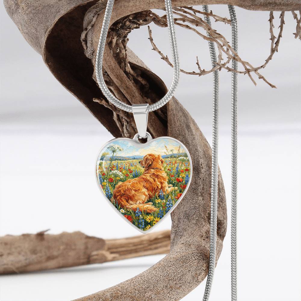 Amongst The Flowers - Golden Retriever Heart Necklace