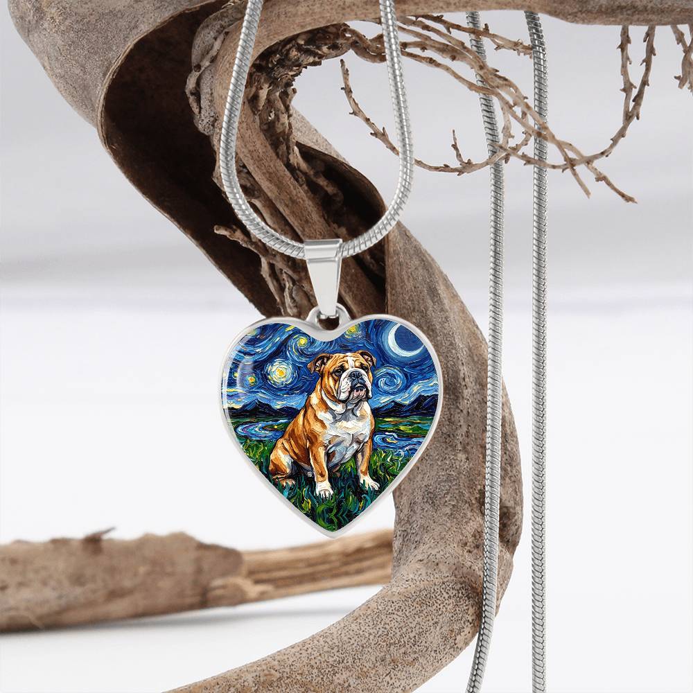 Bulldog Night Heart Necklace