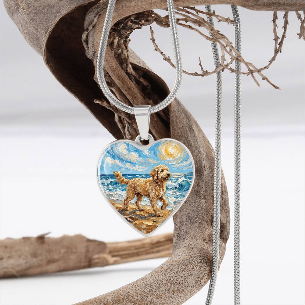 Beach Day - Goldendoodle Heart Necklace