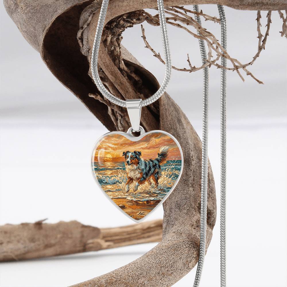 Beach Day - Merle Australian Shepherd Heart Necklace