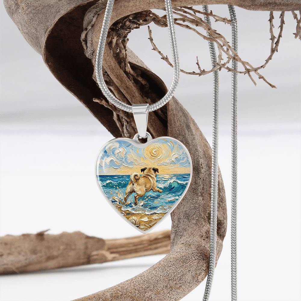 Frolicking Pug Heart Necklace