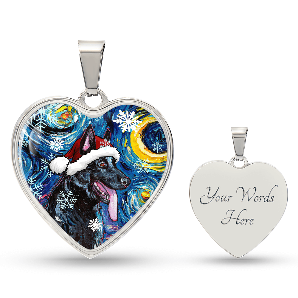 Black German Shepherd Christmas Heart Necklace