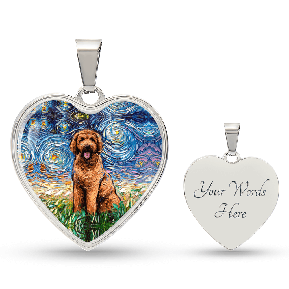 Apricot Goldendoodle Starry Night Heart Necklace