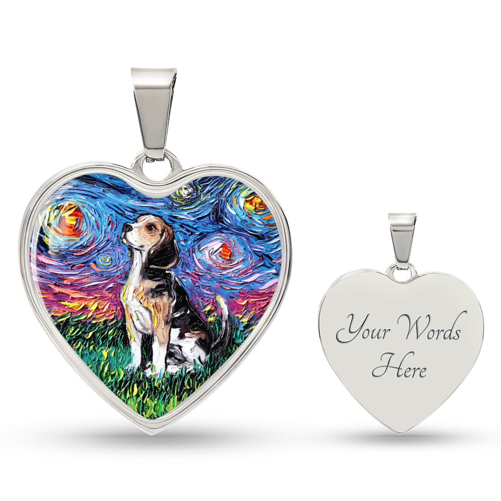 Beagle Starry Night Heart Necklace