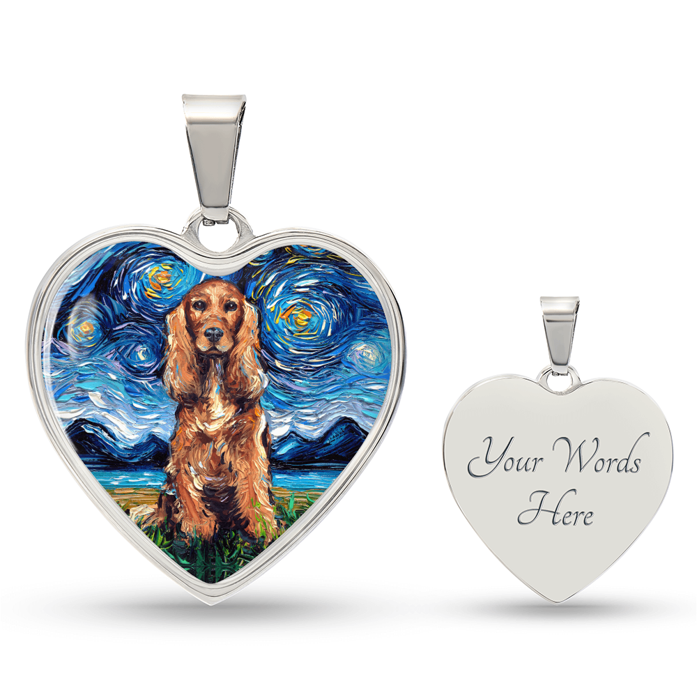 Red Cocker Spaniel Starry Night Heart Necklace