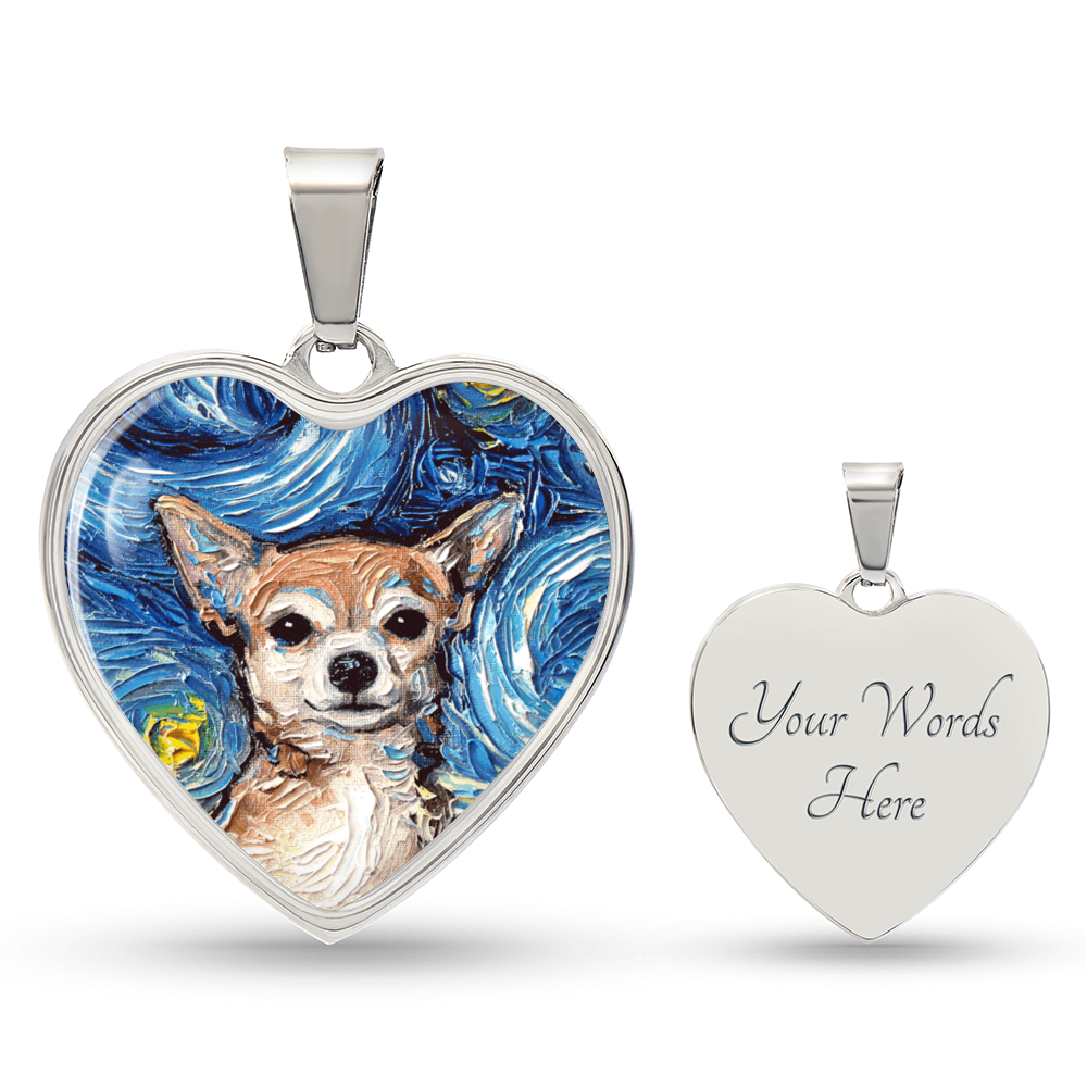 Chihuahua Portrait Starry Night Heart Necklace