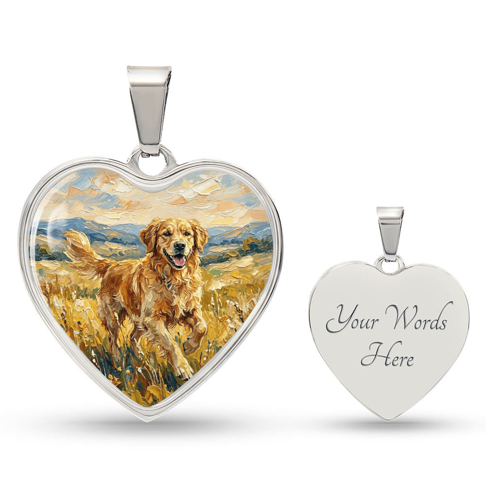 Happy Golden Retriever Heart Necklace