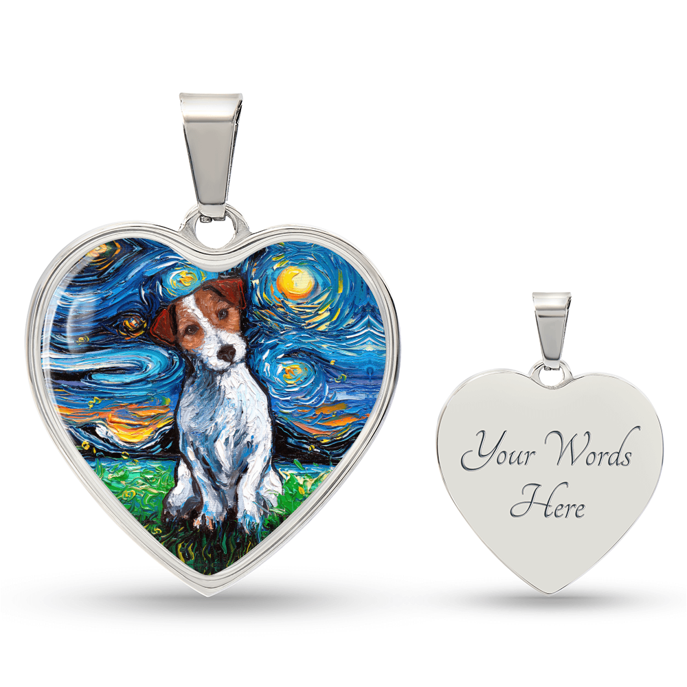 Jack Russell Terrier Starry Night Heart Necklace