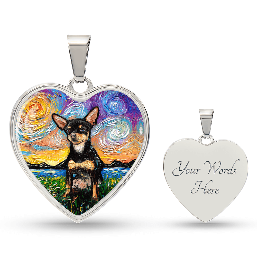 Black and Tan Chihuahua Starry Night Heart Necklace