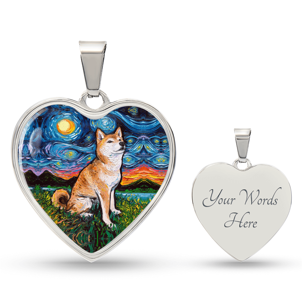 Shiba Inu Starry Night Heart Necklace