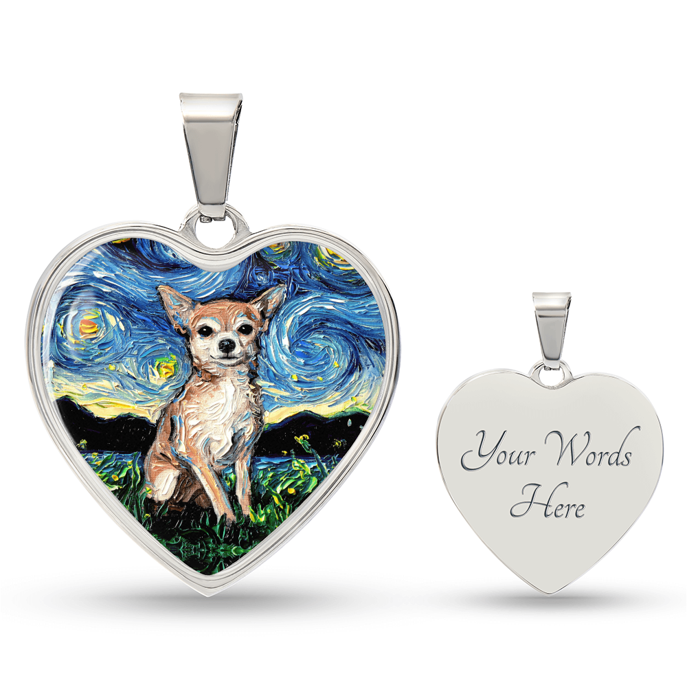 Chihuahua Starry Night Heart Necklace
