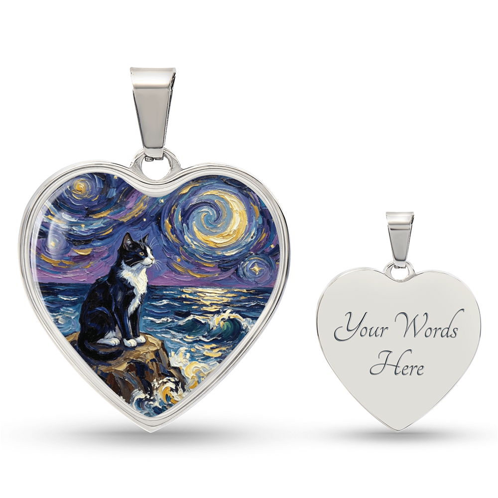Beach Nights - Tuxedo Cat Heart Necklace