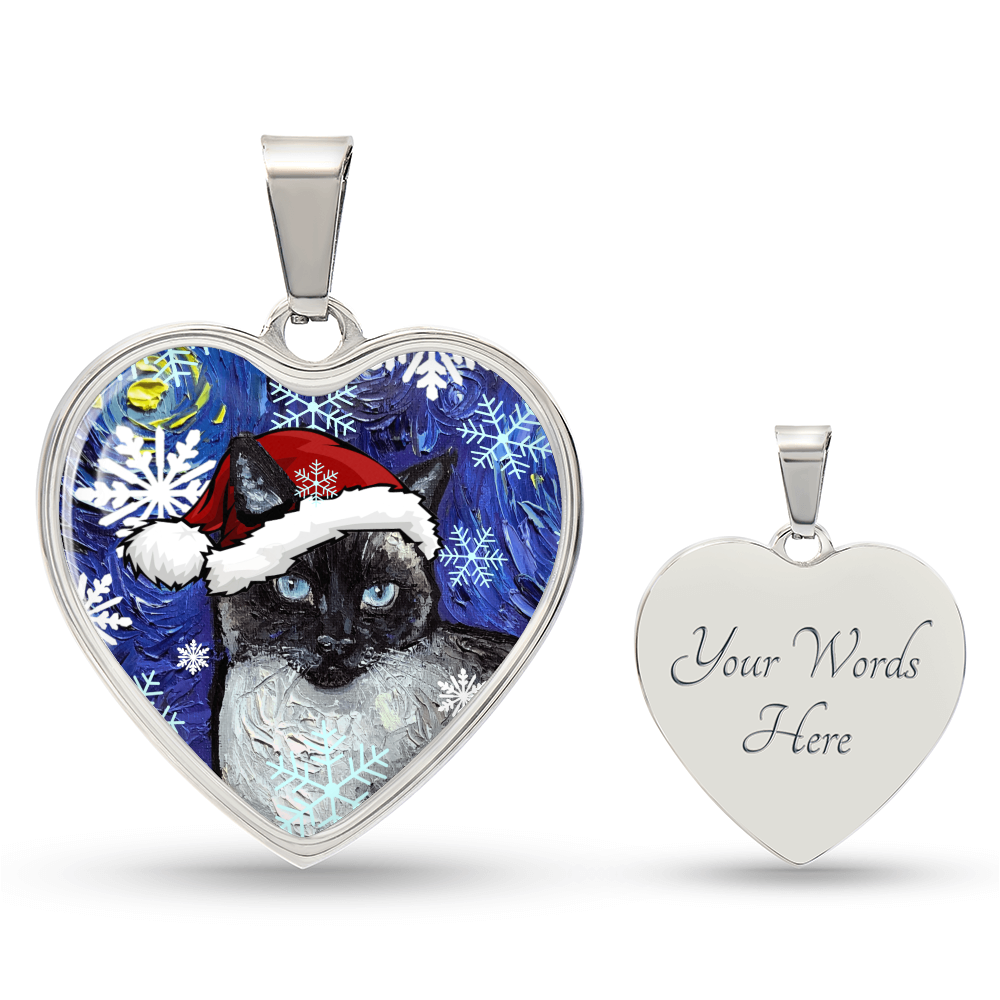 Siamese Cat Christmas Heart Necklace
