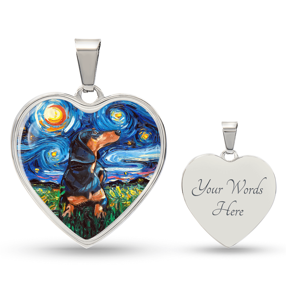Black and Tan Dachshund Starry Night Heart Necklace