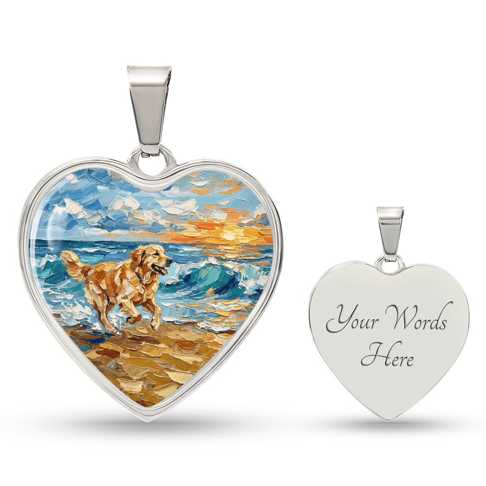 Frolicking Golden Retriever Heart Necklace