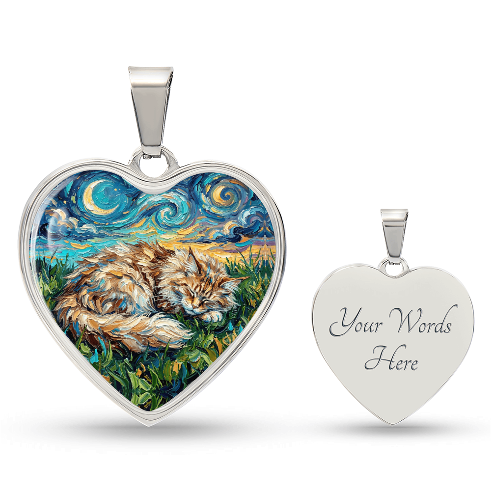 Sleepy Maine Coon Night Heart Necklace