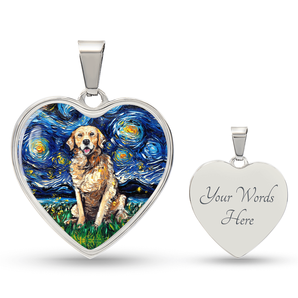 Golden Retriever Starry Night Heart Necklace