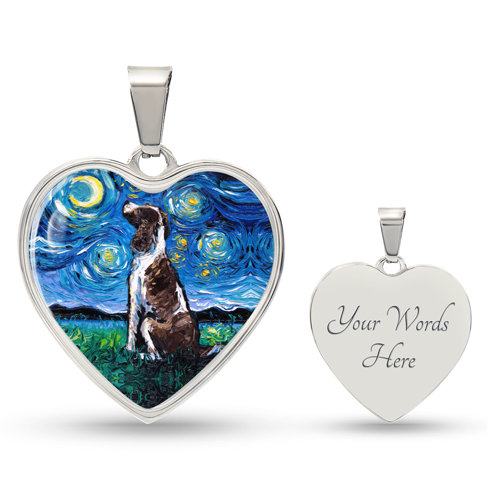 English Springer Spaniel Starry Night Heart Necklace