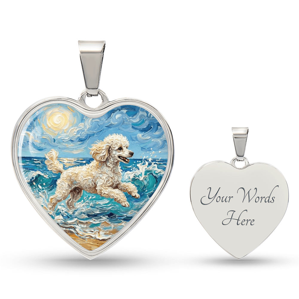 Beach Day - White Toy Poodle Heart Necklace