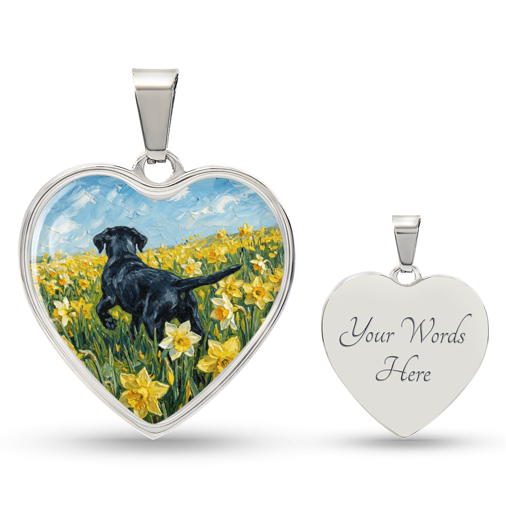 Amongst The Flowers - Black Labrador Heart Necklace