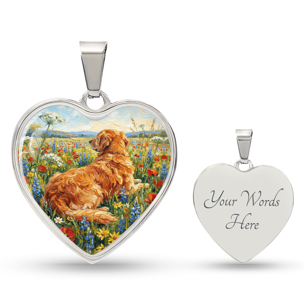 Amongst The Flowers - Golden Retriever Heart Necklace