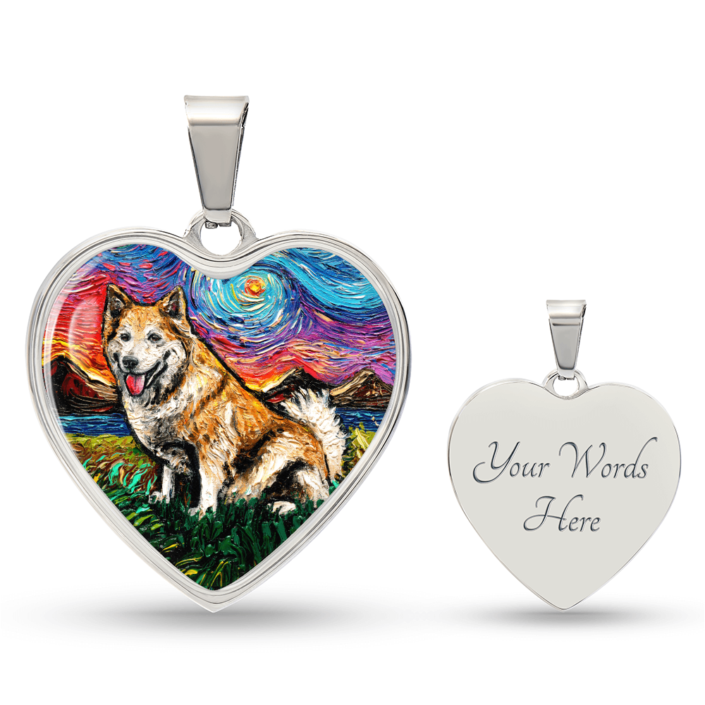 Icelandic Sheepdog Starry Night Heart Necklace