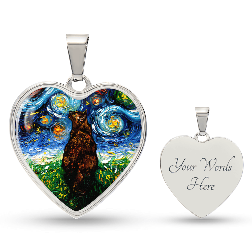 Tortoiseshell Cat Starry Night Heart Necklace