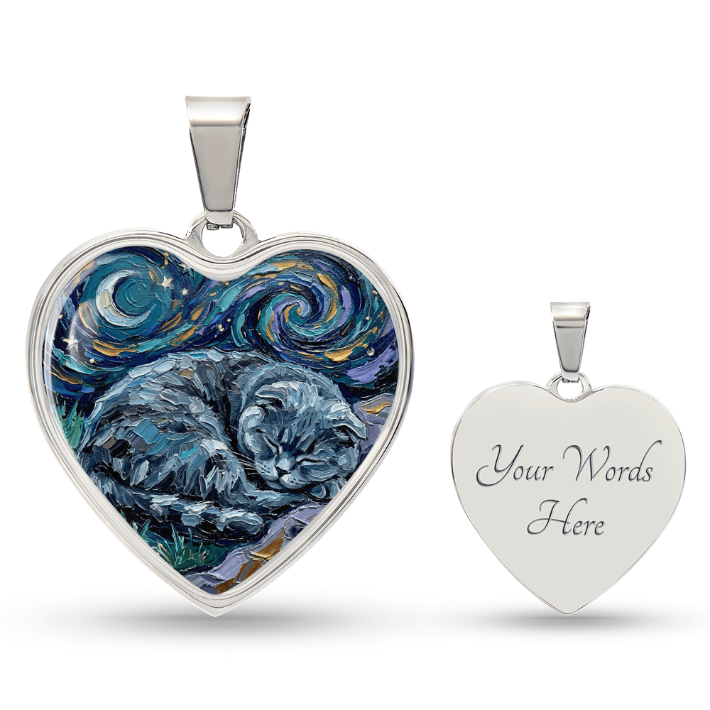Sleepy Scottish Fold Heart Necklace