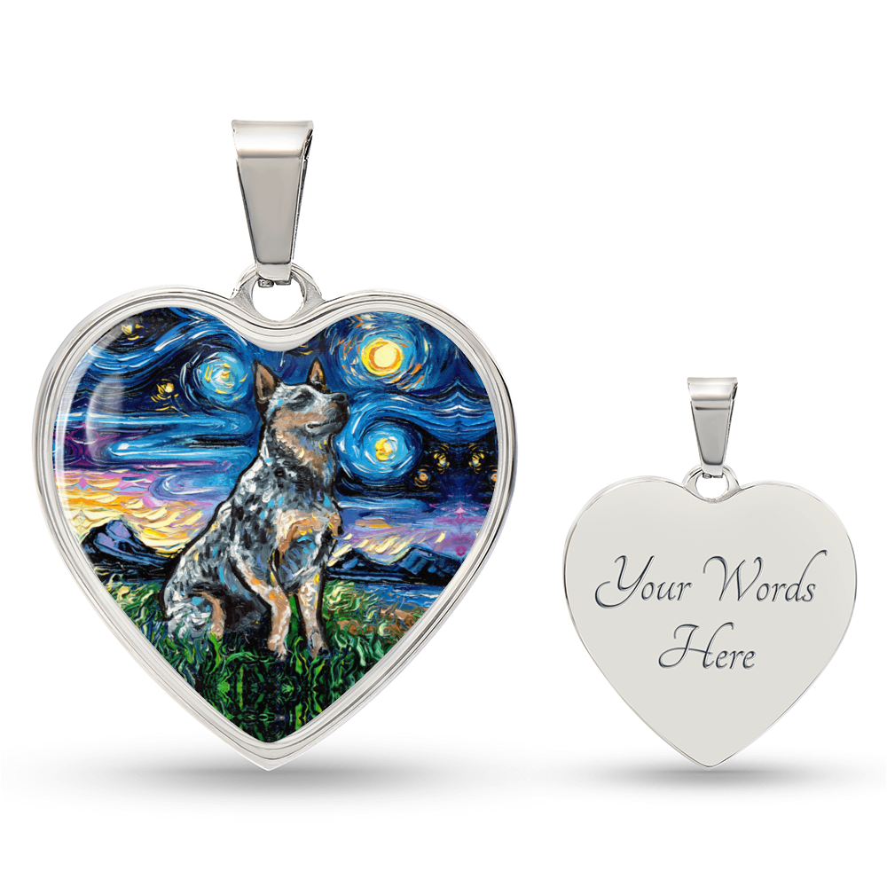 Blue Heeler Starry Night Heart Necklace