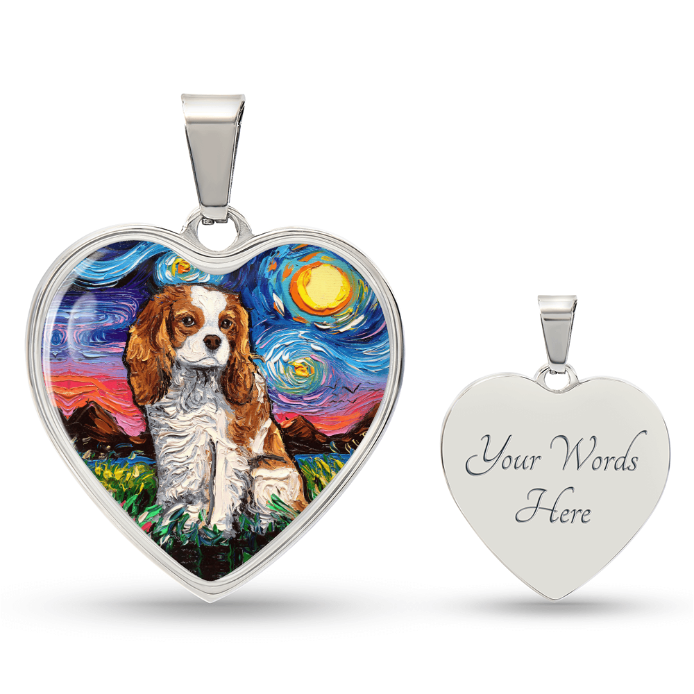 Blenheim Cavalier Spaniel Starry Night Heart Necklace