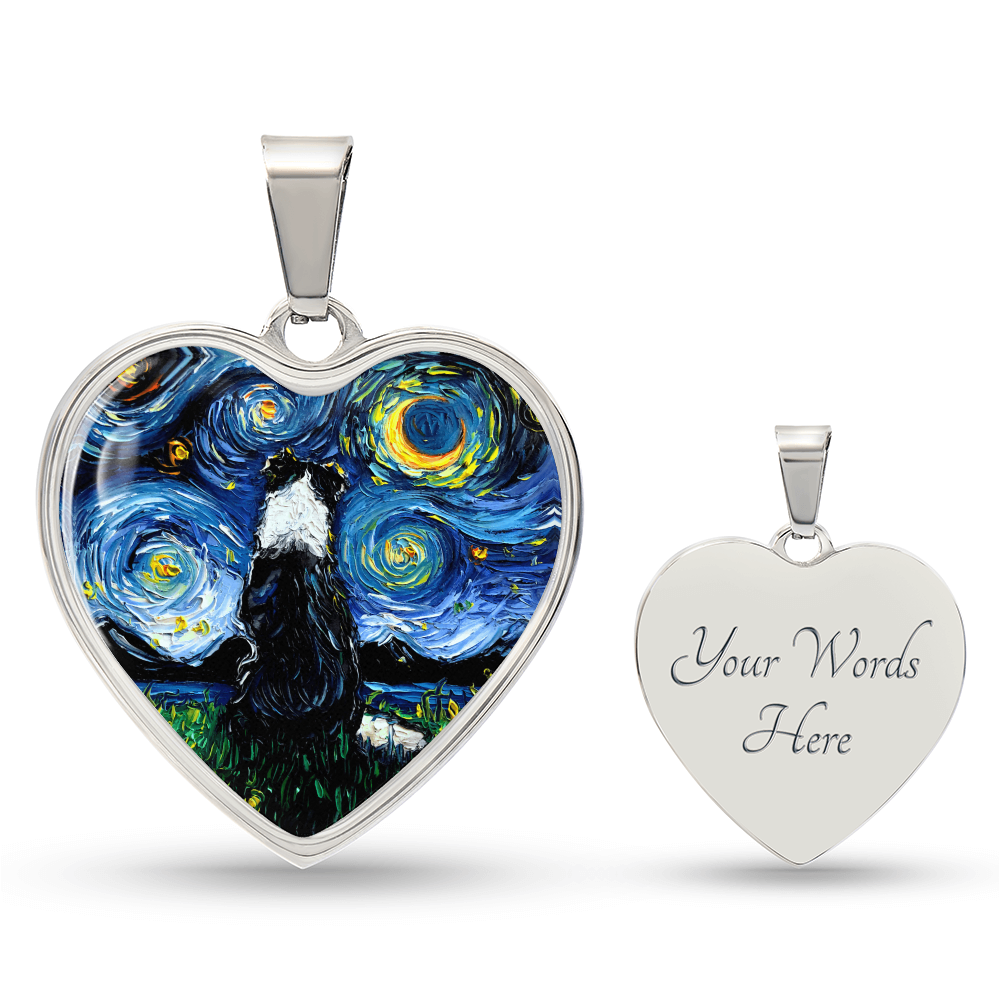 Border Collie Starry Night Heart Necklace