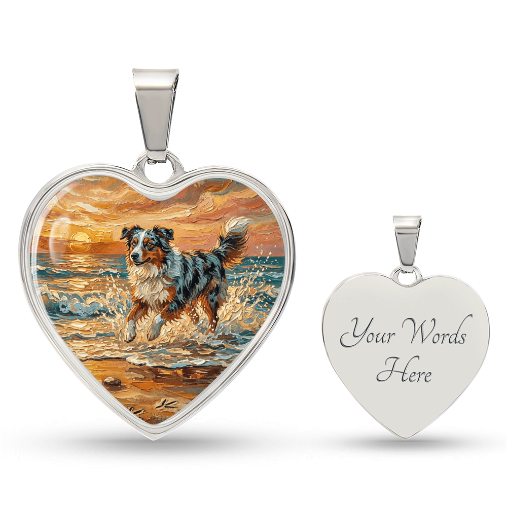Beach Day - Merle Australian Shepherd Heart Necklace