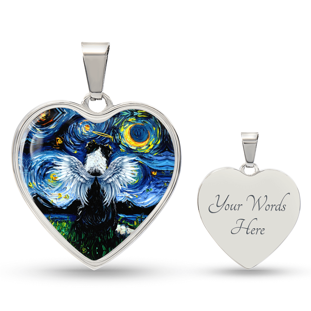 Angel Border Collie Starry Night Heart Necklace