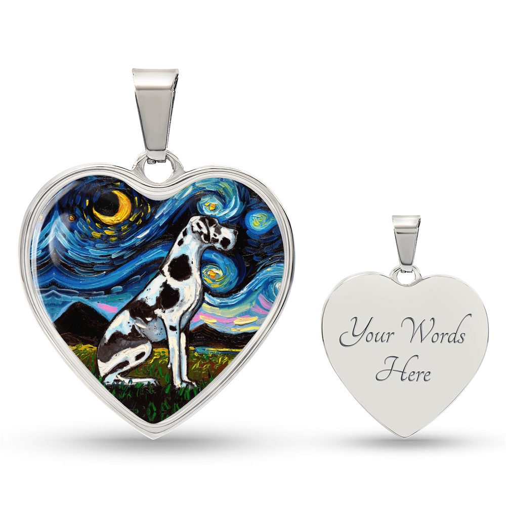 Harlequin Great Dane Starry Night Heart Necklace