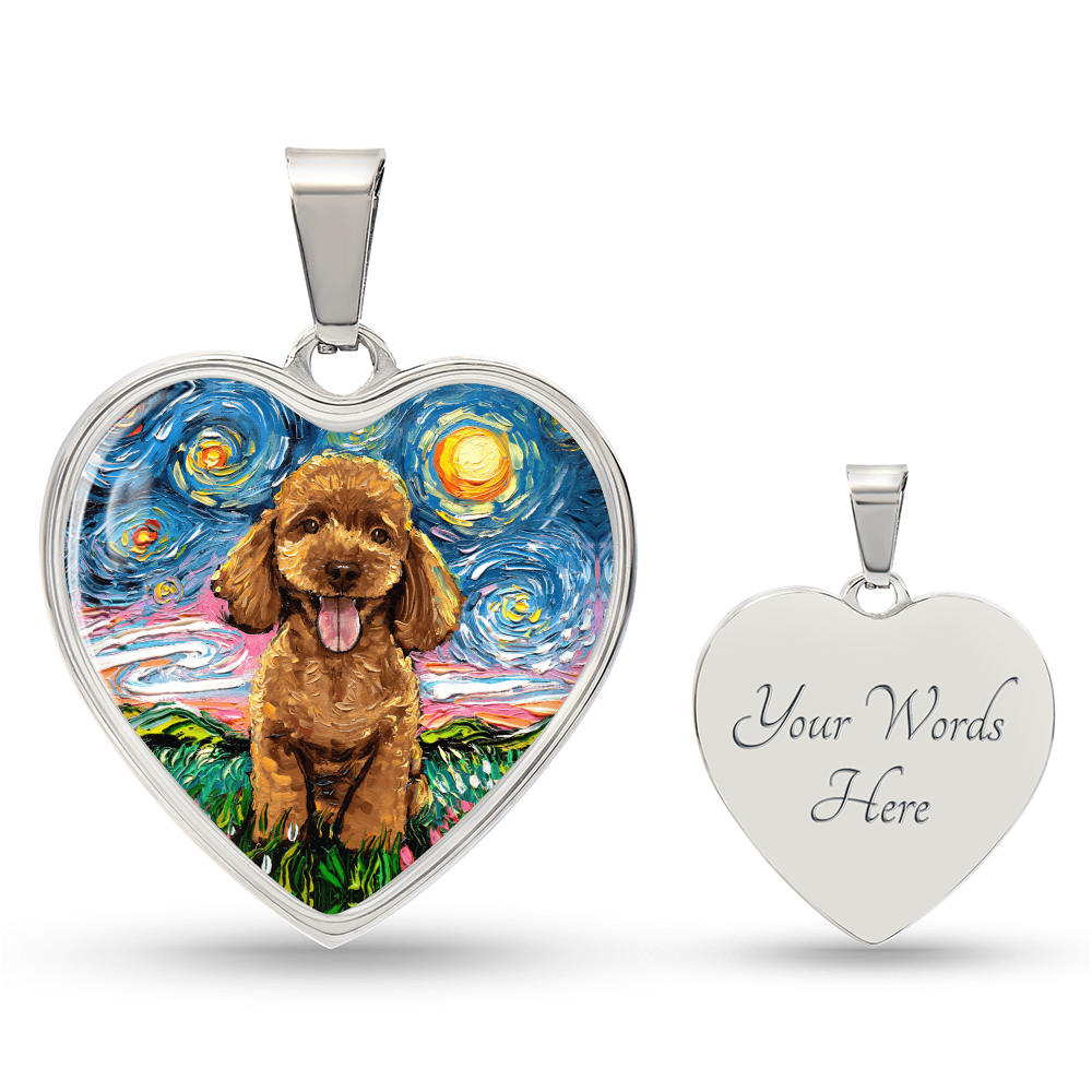 Apricot Poodle Puppy Starry Night Heart Necklace