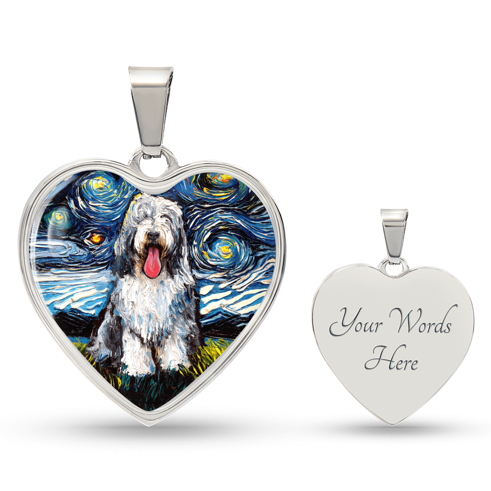 Bearded Collie Starry Night Heart Necklace