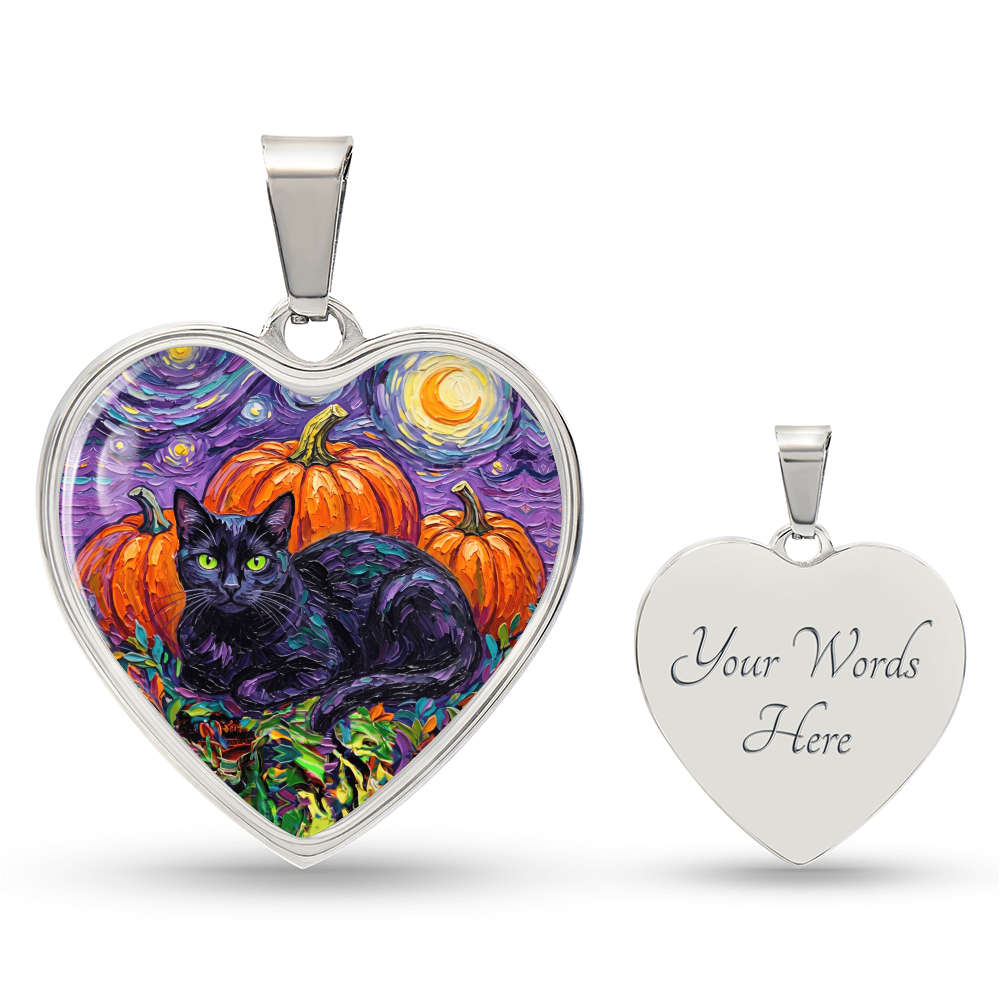 Harvest Moon Black Cat Heart Necklace