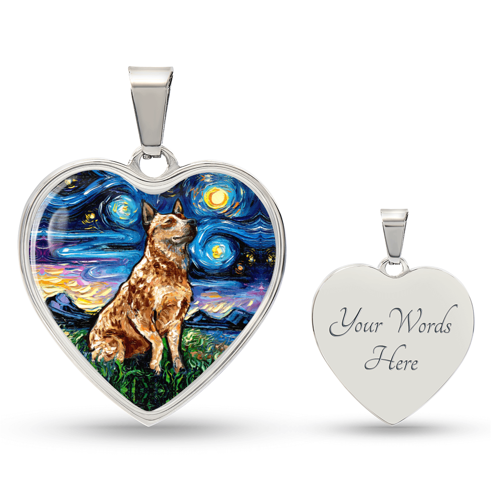 Red Heeler Starry Night Heart Necklace