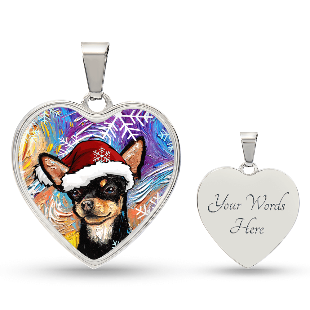 Santa Black and Tan Chihuahua Heart Necklace