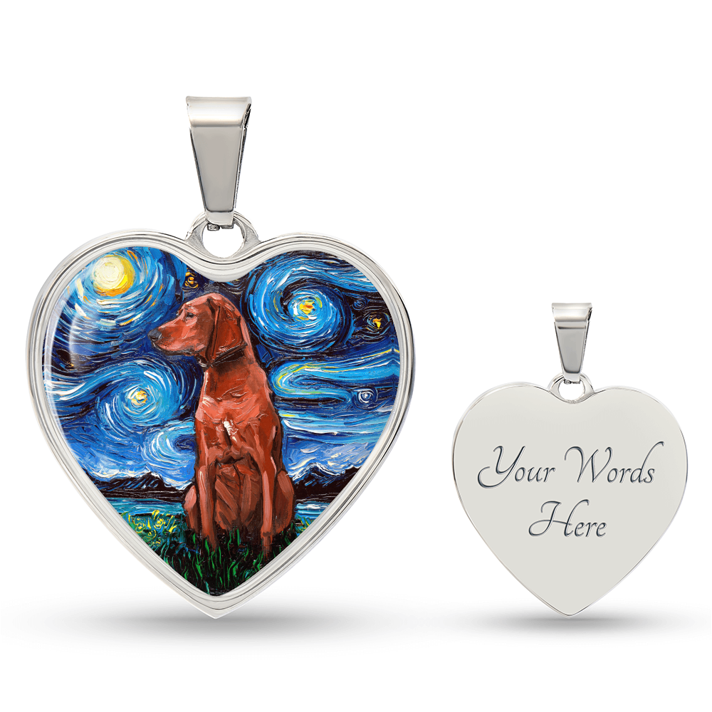 Redbone Coonhound Starry Night Heart Necklace