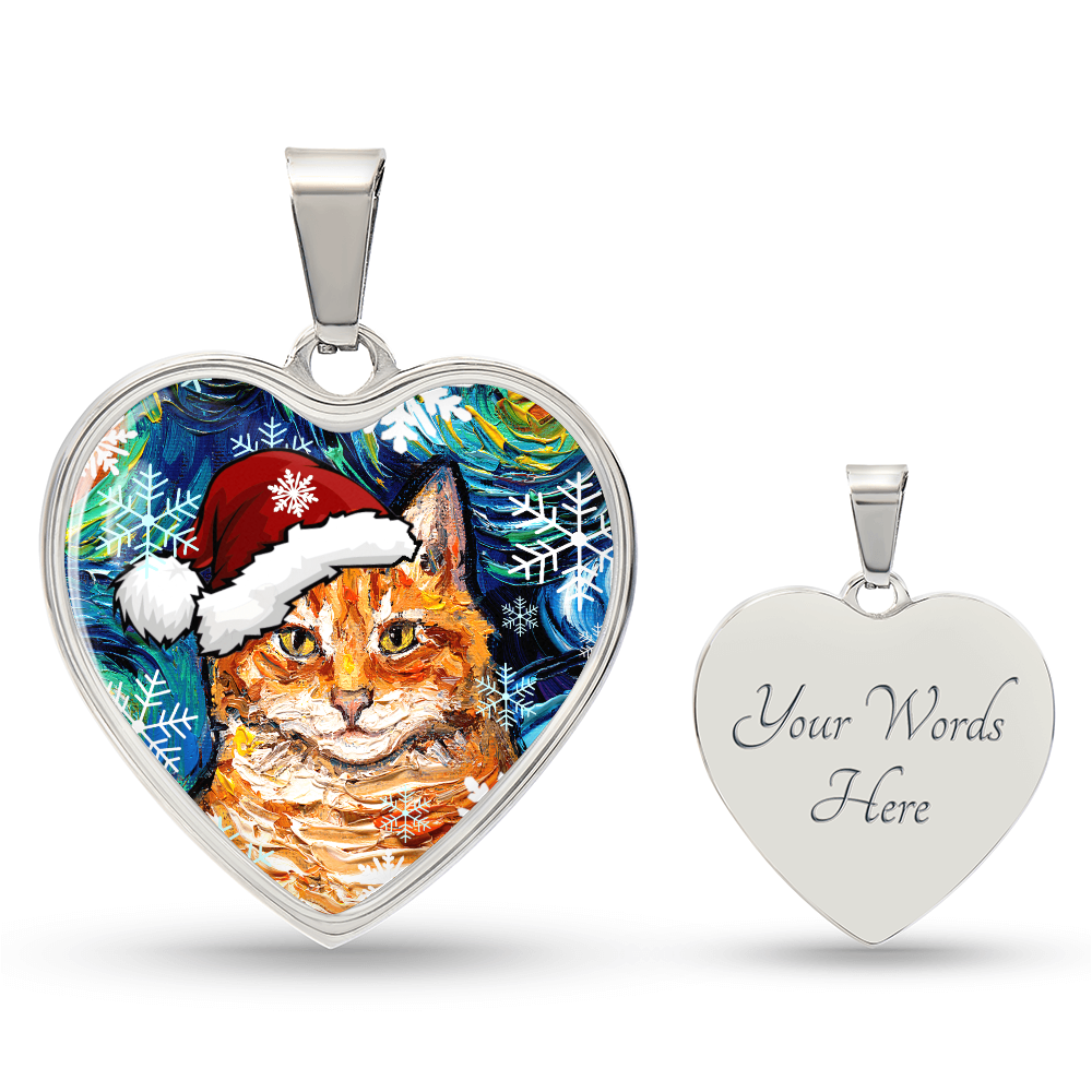Orange Tabby Christmas Heart Necklace