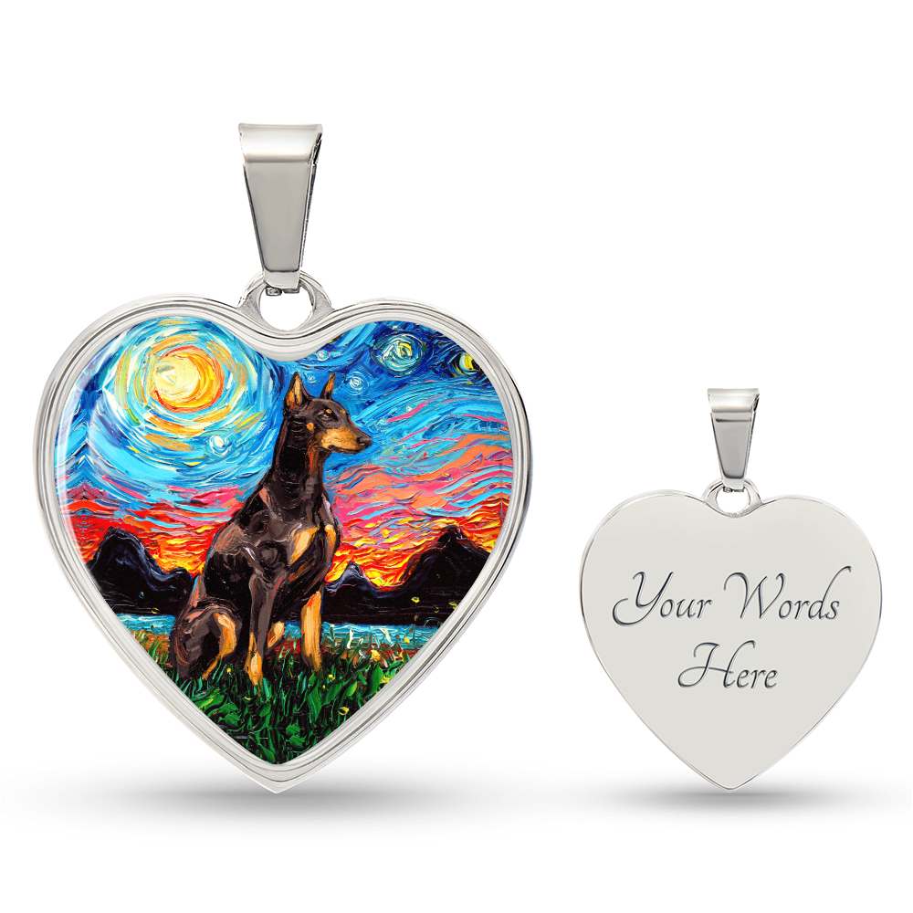 Red Doberman Starry Night Heart Necklace