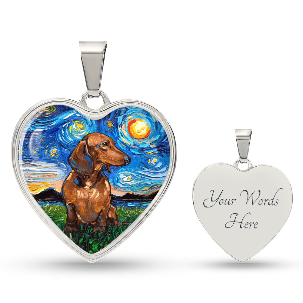 Brown Dachshund Starry Night Heart Necklace