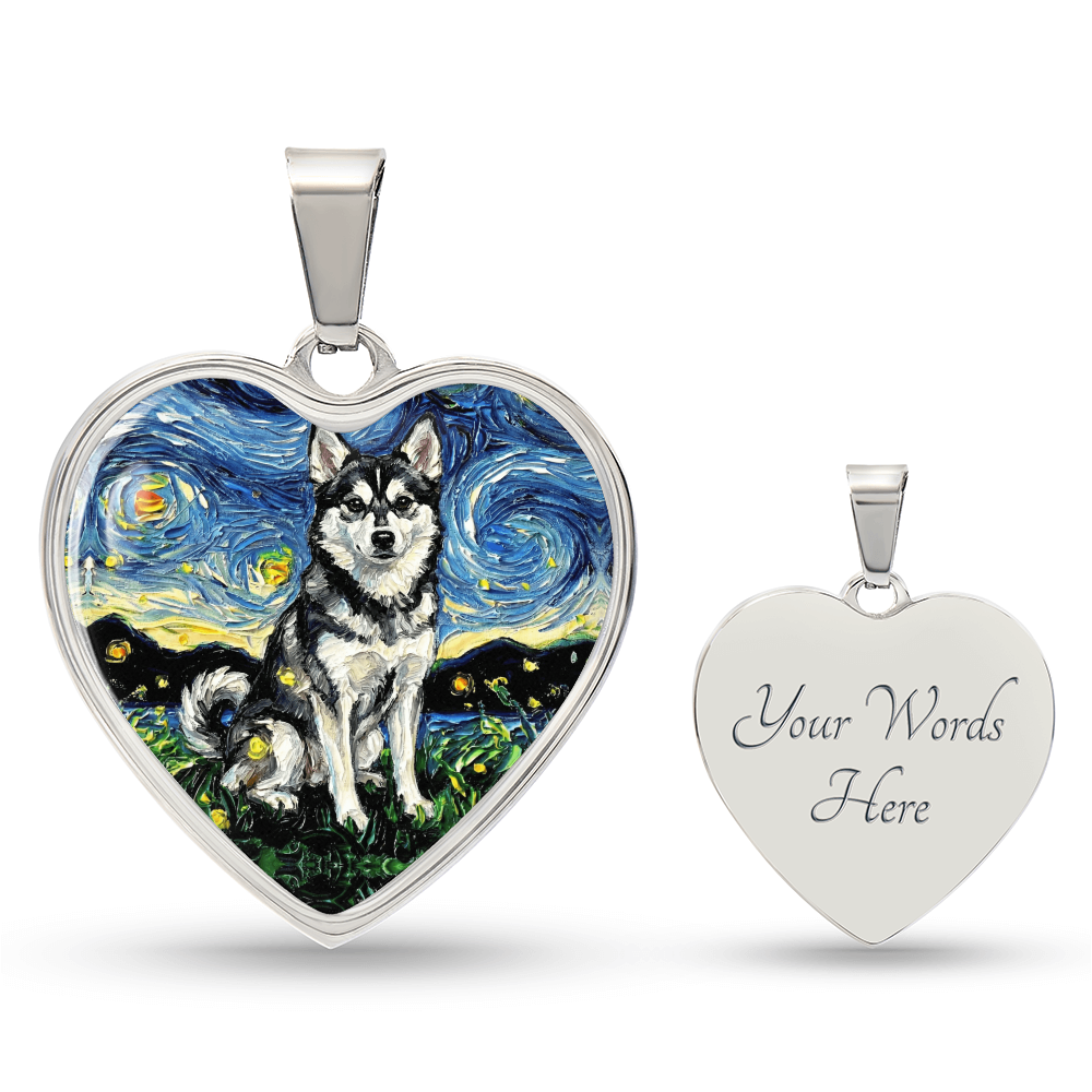 Alaskan Klee Kai Starry Night Heart Necklace