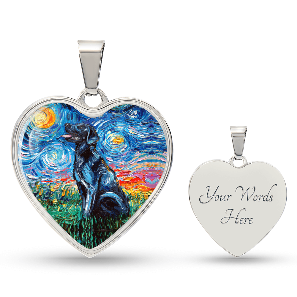 Black Labrador Starry Night Heart Necklace